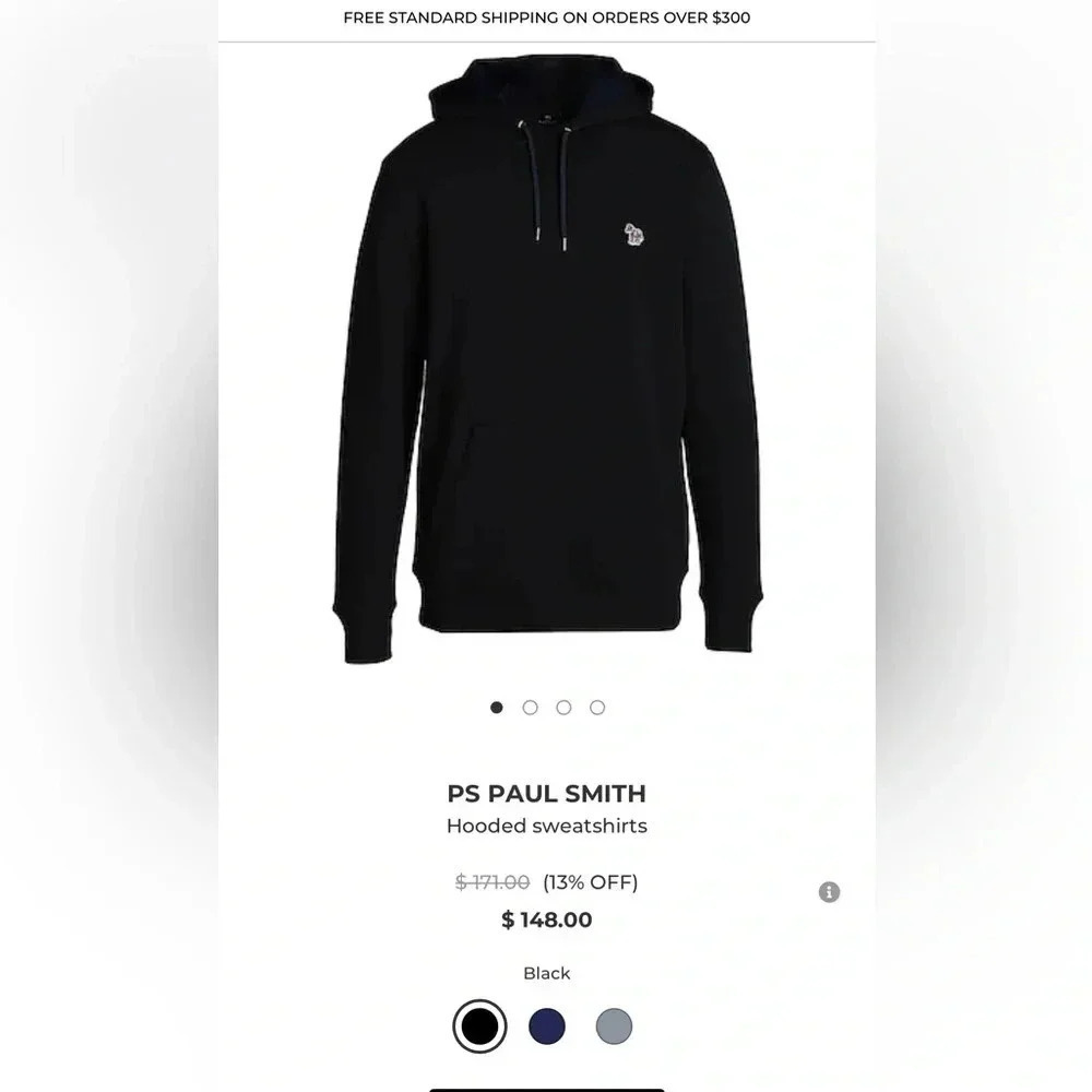 PS Paul Smith Zebra Logo Organic Cotton Hoodie Black Sweatshirt Size Medium